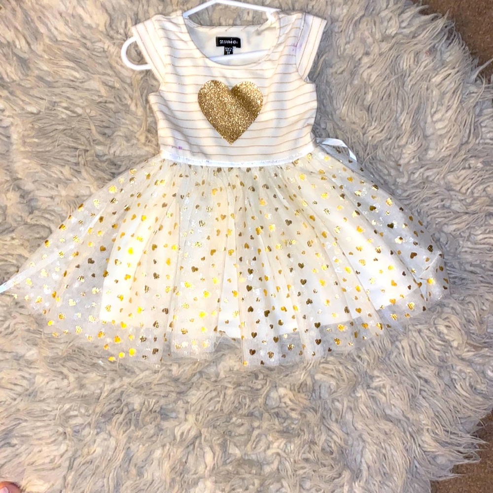 Toddler girl adorable cream and gold dress